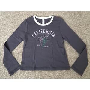 Full Tilt California Poppy Graphic Crop Top Womens XL Gray Long Sleeve Tee